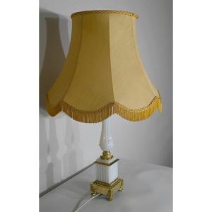 Importante Lampe En Opaline Et Bronze, Style Louis XVI – 1950