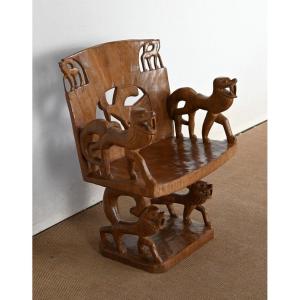 Atypical Armchair In Solid Mahogany, Animalier - 1950