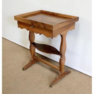 Small Living Room Table Empty-pocket In Solid Walnut - Mid-19th Century