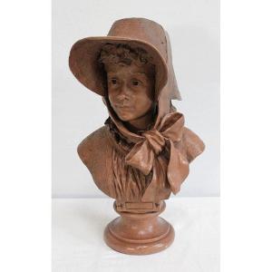 Important Buste De Femme En Terre Cuite, Signé A. Blanc – 1900
