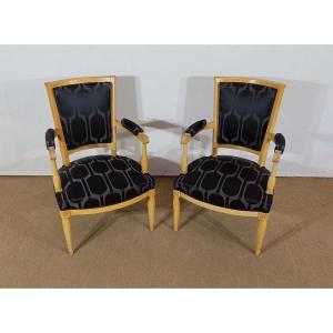 Pair Of Modernist Armchairs In Solid Sycamore, Directoire Taste - 1940