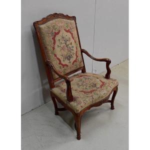 Fauteuil En Frêne Et Points De Croix, époque Régence - Début XVIIIe