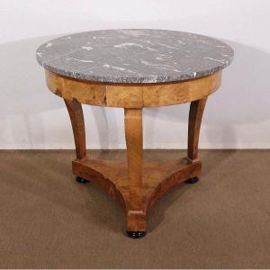 Pedestal Table In Walnut And Marble, Restoration Period - Early Nineteenth