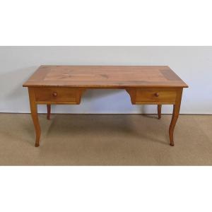 Large Regional Office Table In Solid Cherry, Louis XV Style - Mid-19th Century
