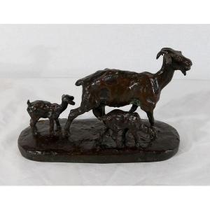Bronze « Chèvre Et Ses Chevreaux » D’a.bitter – 1ère Partie Du XXe