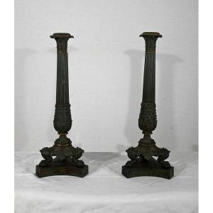 Pair Of Bronze Candlesticks, Restoration Period - Early Nineteenth