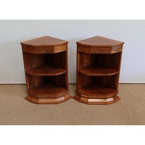 Pair Of Corner Nightstands In Walnut – 1940