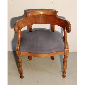 Fauteuil De Bureau Louis Philippe En Noyer Blond - 2ème Moitié Du XIXe