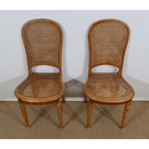 Pair Of Caned Chairs, In Solid Blond Cherry - 1920/1930