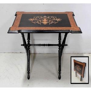 Petite Table Pliante Marquetée, époque Napoléon III - XIXe