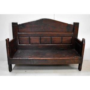 Large Bench In Oak With High Backrest - XVIIth