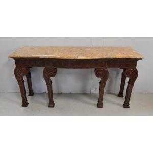 Large Console In Solid Mahogany And Marble Top, Louis XVI Style - Late Nineteenth