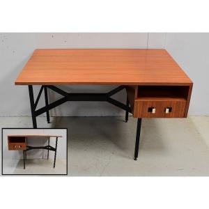 Double Desk In Teak Veneer, Vintage Style, Attributed To G. Guermonprez - 1950s/1960s