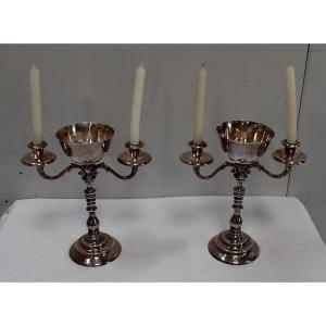 Pair Of Candlesticks In Silver Metal - XXth