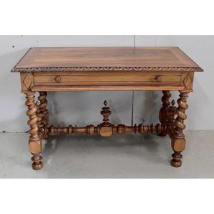 Office Table In Solid Walnut, Louis XIII Style - Nineteenth