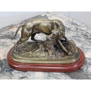 Bronze D’un Chien Braque, De P.j Mêne – Milieu XIXe