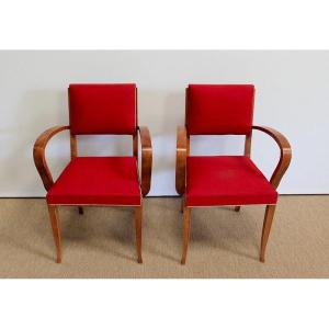 Pair Of Bridge Armchairs In Solid Beech - 1950