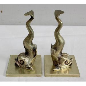 Paire De Serre-livres « Dauphins » En Bronze, Goût Empire – Milieu XIXe