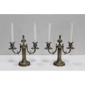 Pair Of Bronze Candlesticks, Louis XVI Style - 2nd Half Of The Nineteenth
