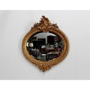 Large Ovalized Mirror, With Golden Leaf Frame - 2nd Half Of The Nineteenth