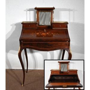 Small Lady's Desk In Rosewood Veneer, Louis XV Style - 2nd Part Of The Nineteenth