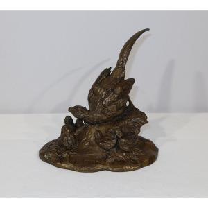 Bronze "pheasant And Her Cubs" Signed Vilavan - Early Twentieth