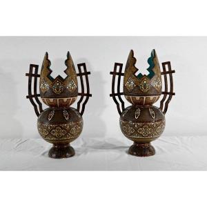 Importants Vases Cloisonnés En Céramique, Hispano-mauresque - Fin XIXe