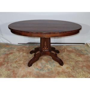 Oval Pedestal Table In Rosewood, Charles X Period - Early 19th Century