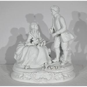 Earthenware "couple Of Gallants", After F.boucher, Sèvres - Late 19th Century