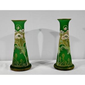 Pair Of Glass Paste Vases, Legras, Art Nouveau - Late Nineteenth