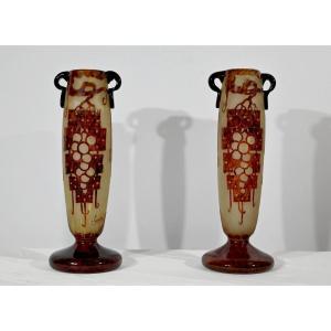 Pair Of "french Glass" Vases, Signed Charder, Art Deco - 1927