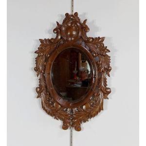 Mirror In Solid Oak, Rocaille Style - Early Twentieth