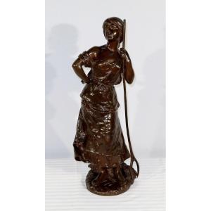 Important Bronze "young Peasant Woman", Signed H. Moreau - 2nd Part Nineteenth