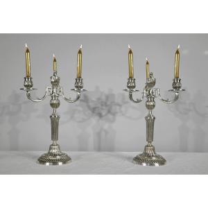 Pair Of Silver Bronze Candlesticks - Late Nineteenth