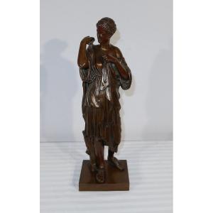 Bronze "diane De Gabies" After Praxiteles, Signed C. Sauvage - Early 19th Century