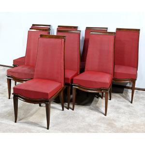 Suite Of 8 Chairs In Solid Beech, Attributed To J.leleu, Art Deco - 1940