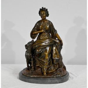 Bronze “the Woman With The Dog” - Late 19th Century