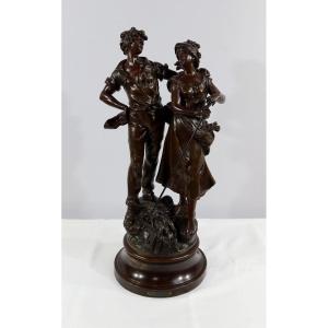 Important Sculpture “the Meeting” By A. Moreau – Late 19th Century