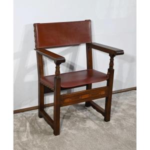 Armchair In Walnut And Cordoba Leather – Late 19th Century