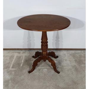 Small Oak And Walnut Pedestal Table – Late 19th Century