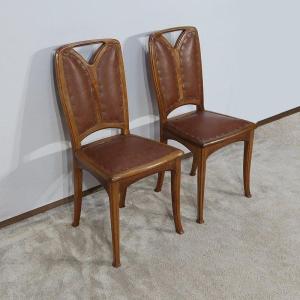 Pair Of Walnut Chairs, Nancy School, Art Nouveau – 1900