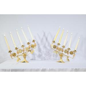 Pair Of Brass Altar Candelabra – 1920