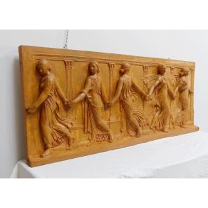 Sculpture Haut-relief En Plâtre, « Danseuses De Borghèse » – XIXe