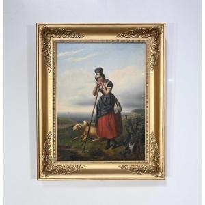 Peinture à L’huile, « la Bergère », école Du XIXe – 2ème Partie XIXe
