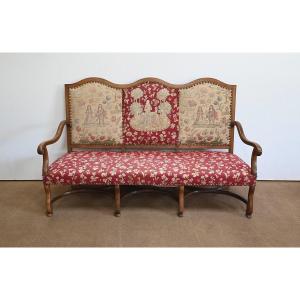 3-seater Bench In Solid Oak, Louis XIV Style – Late 19th Century