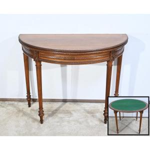 Half-moon Walnut Table, Louis XVI Style – Late 19th Century