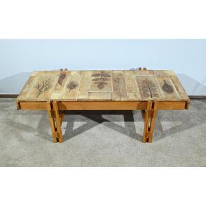 Vallauris Sandstone Coffee Table, Signed R.capron, “les Herbiers” Collection – 1960