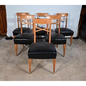 Suite Of 6 Chairs In Solid Cherry, Art Deco – 1940