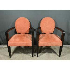 Pair Of Art Deco Bridge Armchairs In Rosewood Beech – 1920