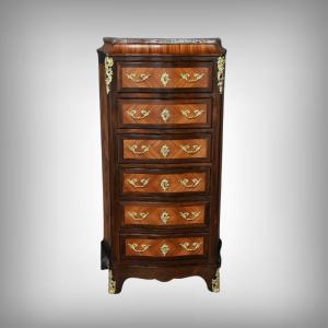 Chiffonnier en Marqueterie de Bois de Rose et Palissandre, style Louis XV – 2ème partie XIXe